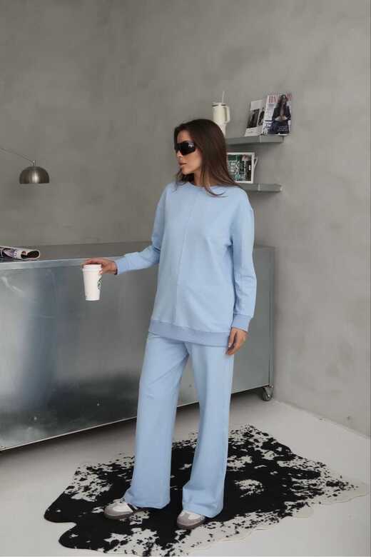 Dikiş Detaylı Geniş Paça 2 İplik Kumaş Eşofman Takım