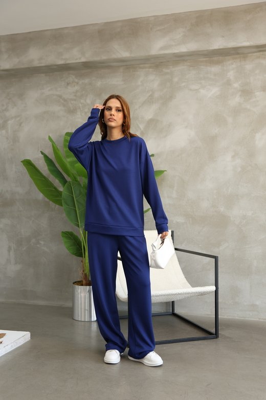Oversize Bisiklet Yaka Geniş Paça Modal Kumaş Eşofman Takım