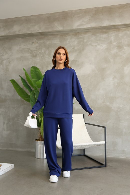 Oversize Bisiklet Yaka Geniş Paça Modal Kumaş Eşofman Takım