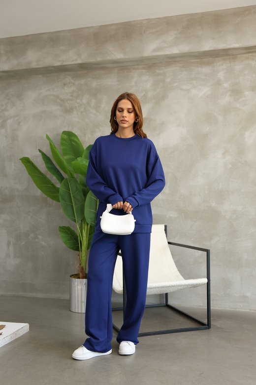 Oversize Bisiklet Yaka Geniş Paça Modal Kumaş Eşofman Takım