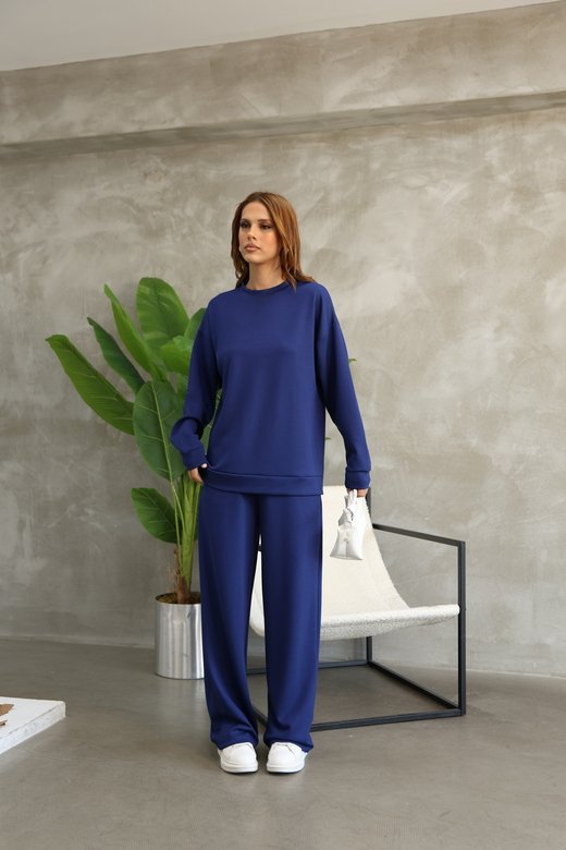 Oversize Bisiklet Yaka Geniş Paça Modal Kumaş Eşofman Takım
