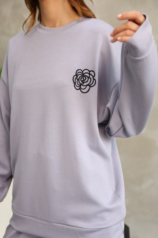 Çiçek Desenli Biyeli Oversize Geniş Paça Modal Kumaş Eşofman Takım