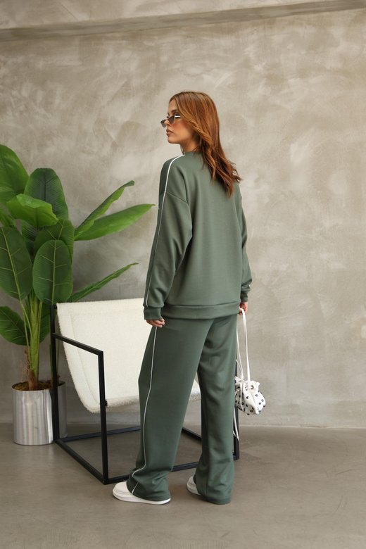 Çiçek Desenli Biyeli Oversize Geniş Paça Modal Kumaş Eşofman Takım