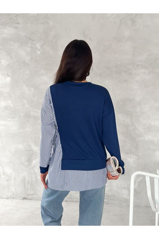 Poplin Yandan Bağlama Detaylı Garnili Gömlek Görünümlü Modal-Terikoton Kumaş Sweatshirt