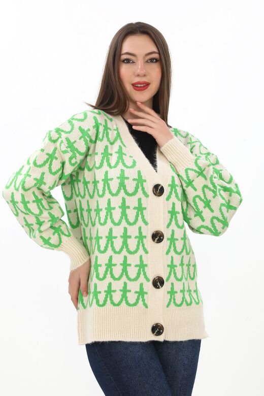 Oversize Örme Detaylı Düğmeli Triko Hırka