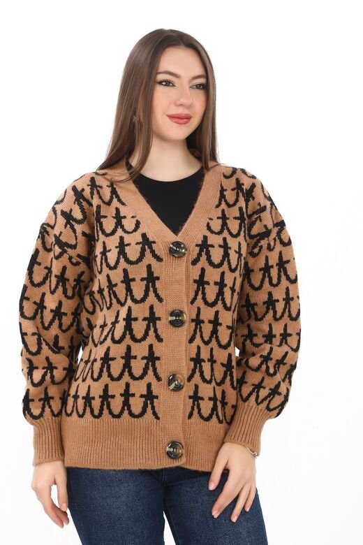 Oversize Örme Detaylı Düğmeli Triko Hırka
