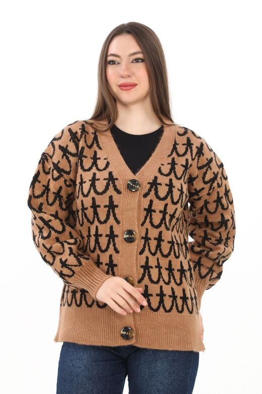 Oversize Örme Detaylı Düğmeli Triko Hırka