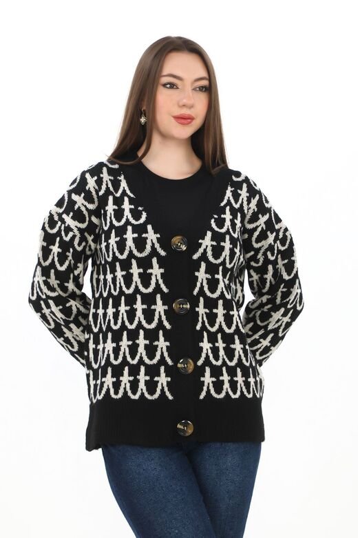 Oversize Örme Detaylı Düğmeli Triko Hırka