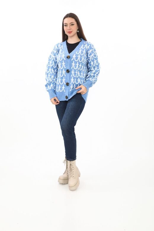 Oversize Örme Detaylı Düğmeli Triko Hırka