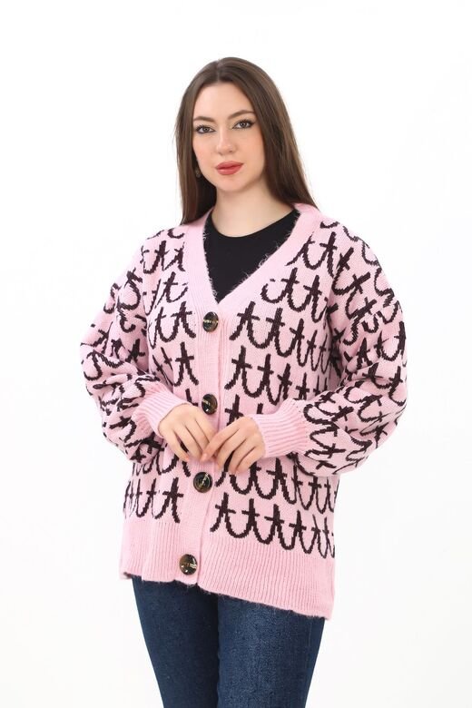 Oversize Örme Detaylı Düğmeli Triko Hırka