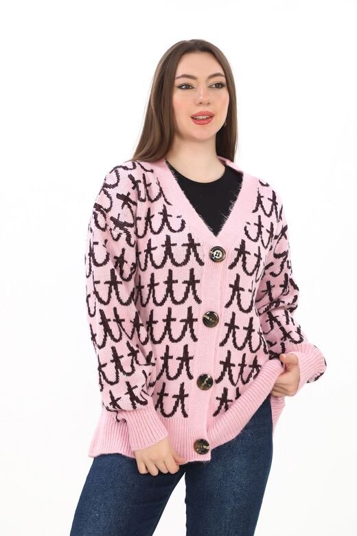 Oversize Örme Detaylı Düğmeli Triko Hırka