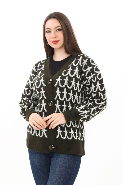 Oversize Örme Detaylı Düğmeli Triko Hırka