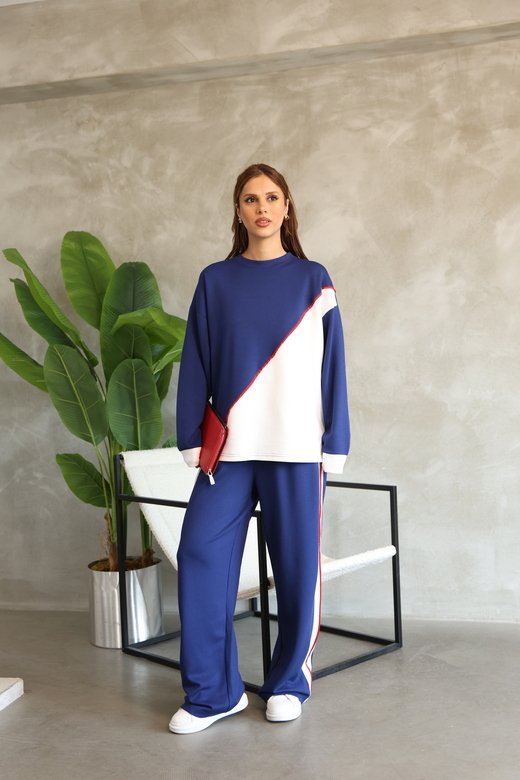 Garnili Biye Detaylı Oversize Geniş Paça Modal Kumaş Eşofman Takım