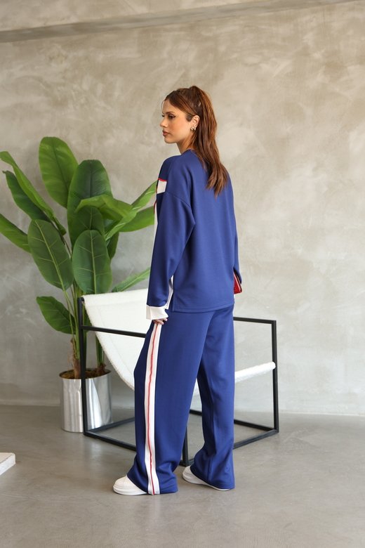 Garnili Biye Detaylı Oversize Geniş Paça Modal Kumaş Eşofman Takım