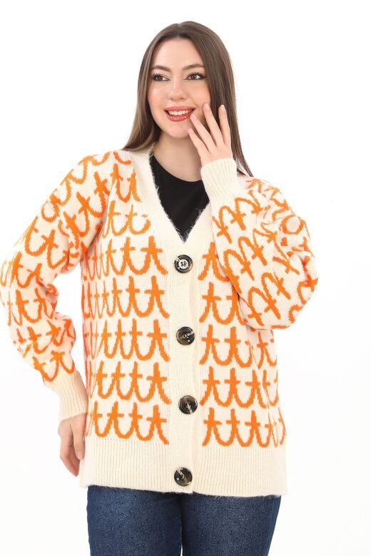 Oversize Örme Detaylı Düğmeli Triko Hırka