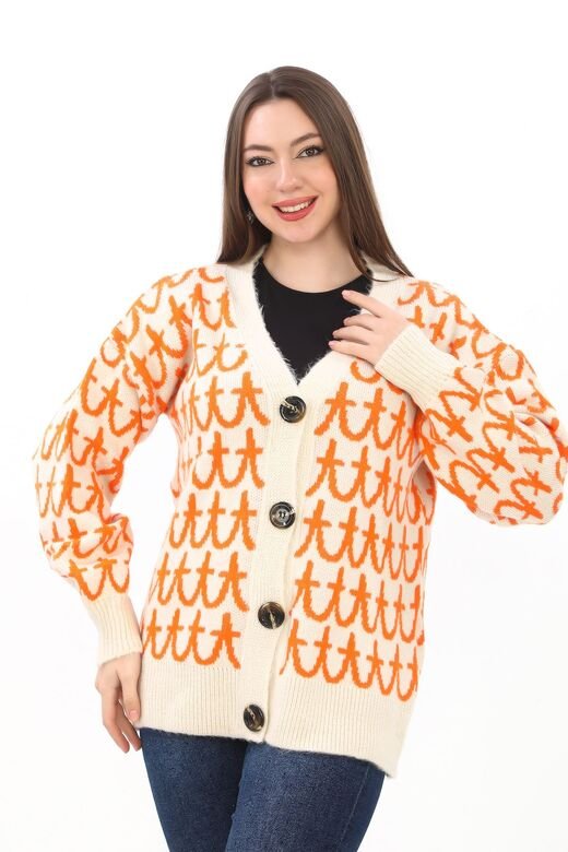 Oversize Örme Detaylı Düğmeli Triko Hırka