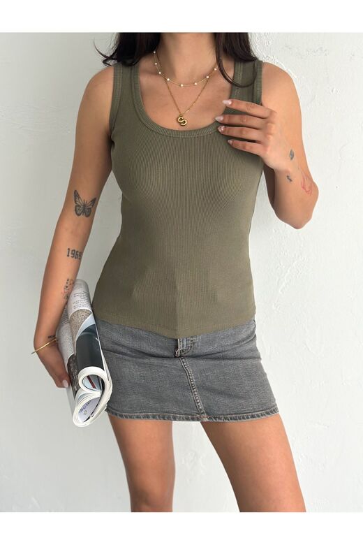 Halter Yaka Esnek Fitilli Kaşkorse Kumaş Atlet