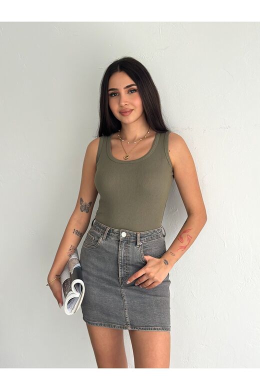 Halter Yaka Esnek Fitilli Kaşkorse Kumaş Atlet
