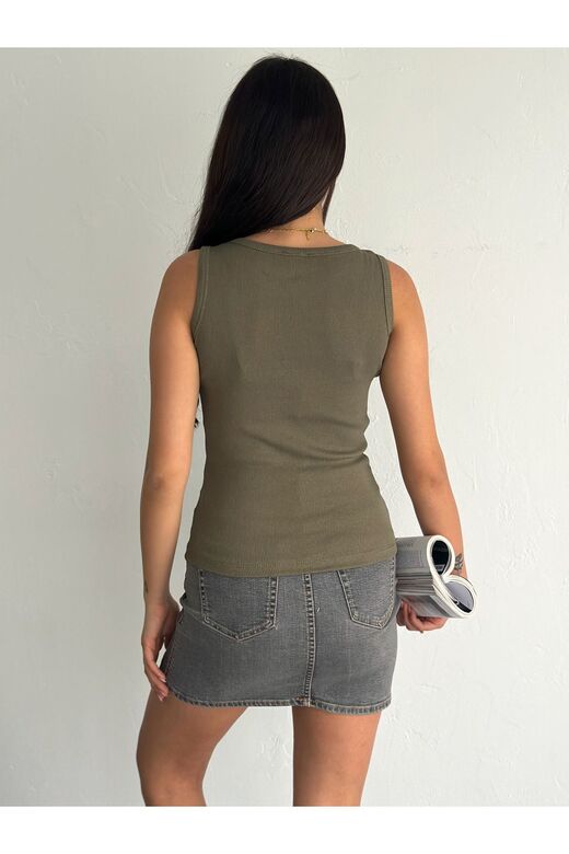 Halter Yaka Esnek Fitilli Kaşkorse Kumaş Atlet
