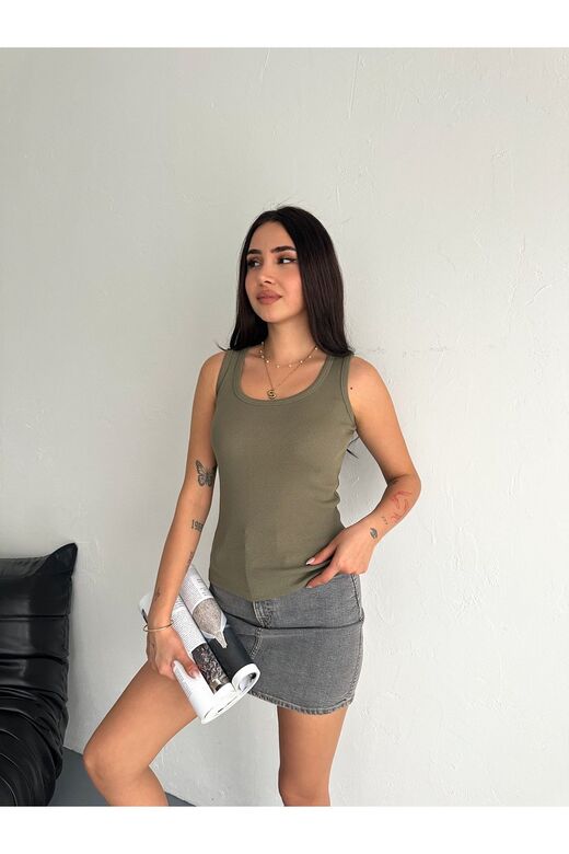 Halter Yaka Esnek Fitilli Kaşkorse Kumaş Atlet