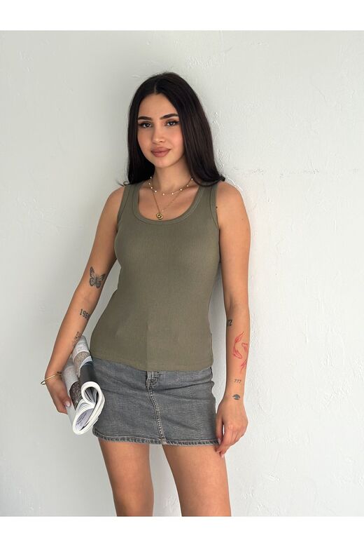 Halter Yaka Esnek Fitilli Kaşkorse Kumaş Atlet