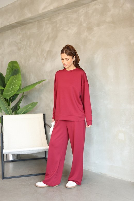 Oversize Bisiklet Yaka Geniş Paça Modal Kumaş Eşofman Takım