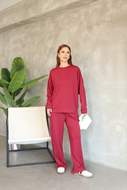 Oversize Bisiklet Yaka Geniş Paça Modal Kumaş Eşofman Takım