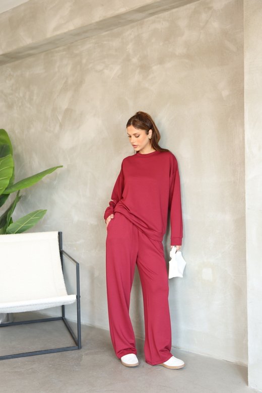 Oversize Bisiklet Yaka Geniş Paça Modal Kumaş Eşofman Takım