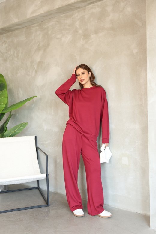Oversize Bisiklet Yaka Geniş Paça Modal Kumaş Eşofman Takım