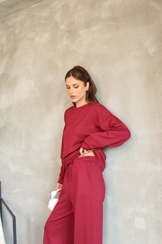 Oversize Bisiklet Yaka Geniş Paça Modal Kumaş Eşofman Takım