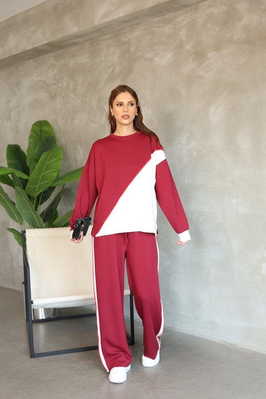 Garnili Biye Detaylı Oversize Geniş Paça Modal Kumaş Eşofman Takım