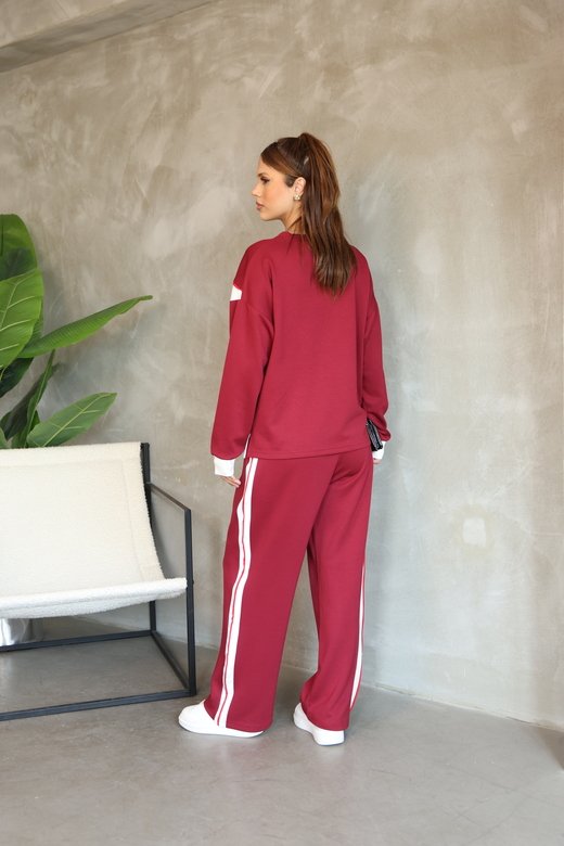 Garnili Biye Detaylı Oversize Geniş Paça Modal Kumaş Eşofman Takım