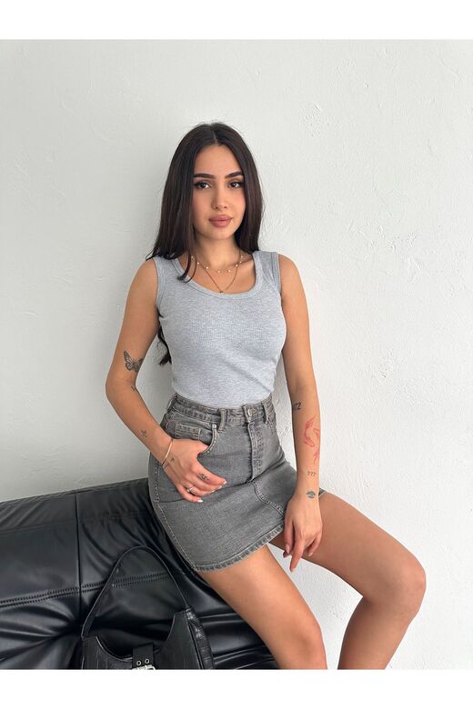 Halter Yaka Esnek Fitilli Kaşkorse Kumaş Atlet