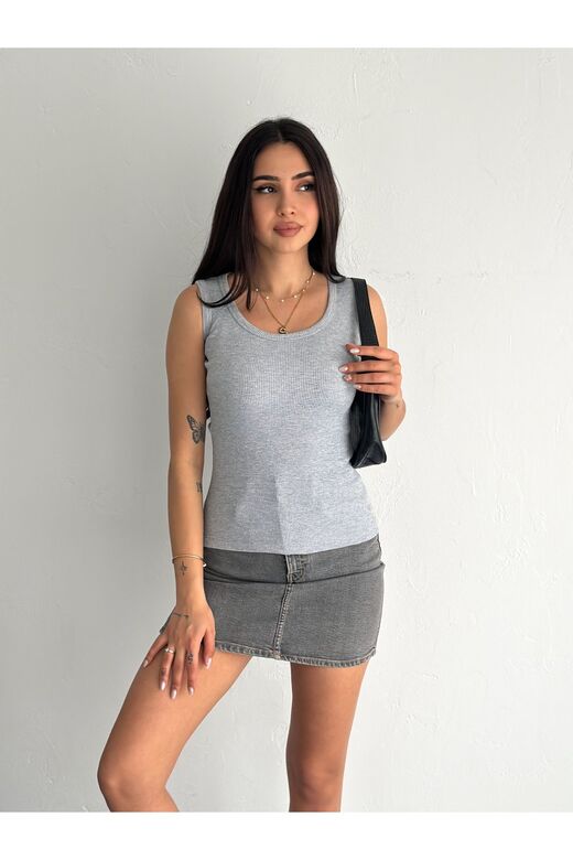 Halter Yaka Esnek Fitilli Kaşkorse Kumaş Atlet