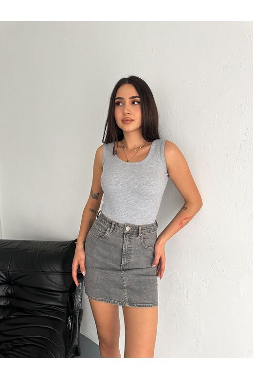 Halter Yaka Esnek Fitilli Kaşkorse Kumaş Atlet
