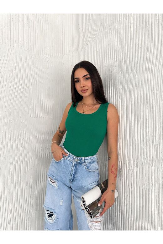 Halter Yaka Esnek Fitilli Kaşkorse Kumaş Atlet