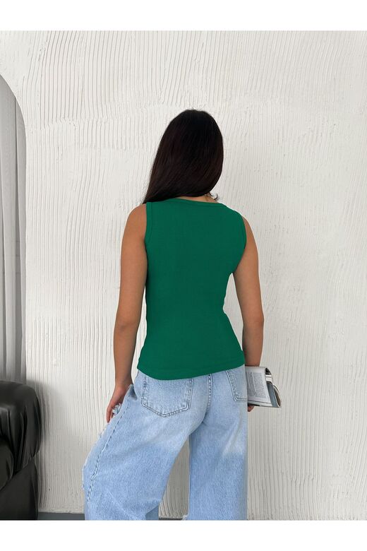 Halter Yaka Esnek Fitilli Kaşkorse Kumaş Atlet