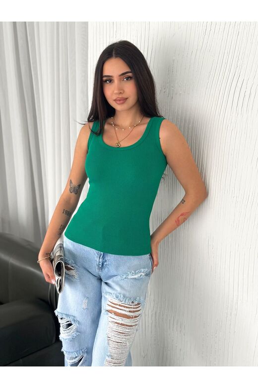 Halter Yaka Esnek Fitilli Kaşkorse Kumaş Atlet