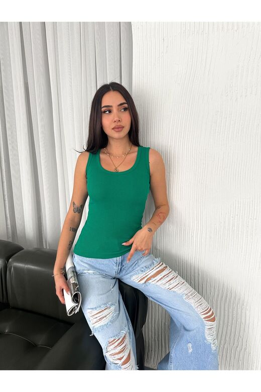 Halter Yaka Esnek Fitilli Kaşkorse Kumaş Atlet