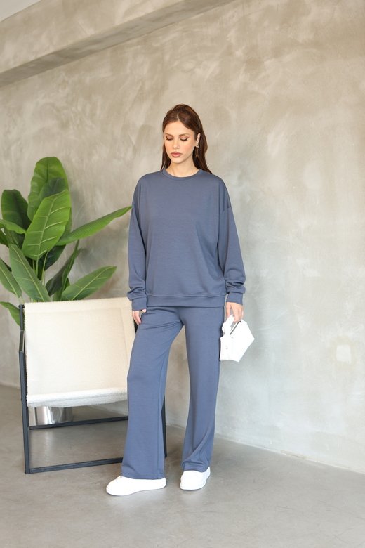 Oversize Bisiklet Yaka Geniş Paça Modal Kumaş Eşofman Takım