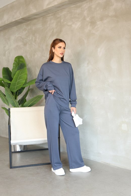 Oversize Bisiklet Yaka Geniş Paça Modal Kumaş Eşofman Takım