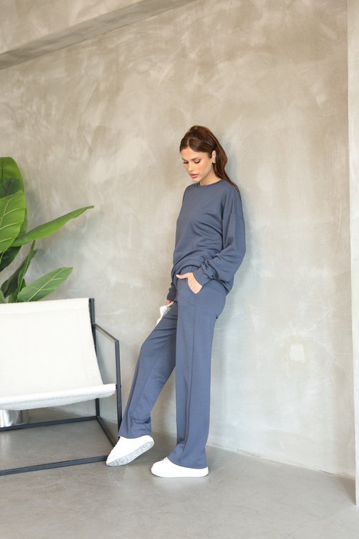 Oversize Bisiklet Yaka Geniş Paça Modal Kumaş Eşofman Takım