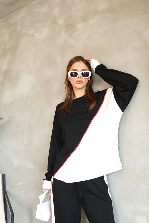 Garnili Biye Detaylı Oversize Geniş Paça Modal Kumaş Eşofman Takım