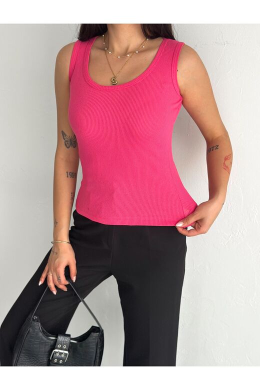 Halter Yaka Esnek Fitilli Kaşkorse Kumaş Atlet