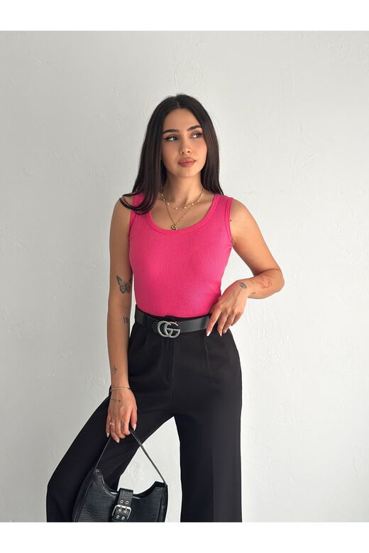 Halter Yaka Esnek Fitilli Kaşkorse Kumaş Atlet
