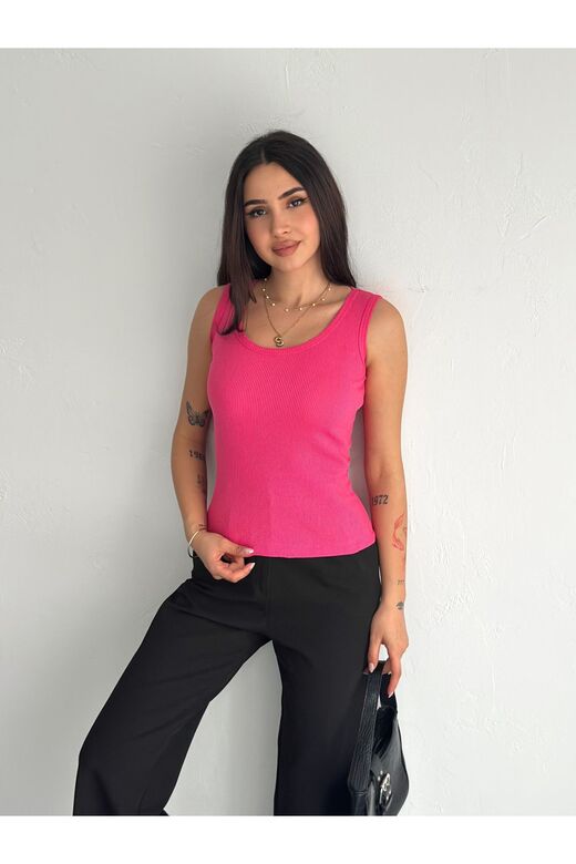 Halter Yaka Esnek Fitilli Kaşkorse Kumaş Atlet