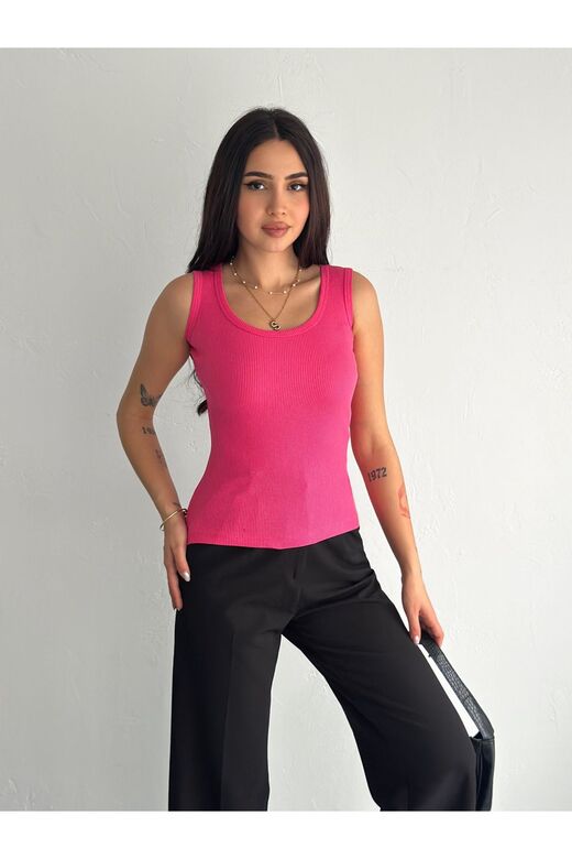 Halter Yaka Esnek Fitilli Kaşkorse Kumaş Atlet