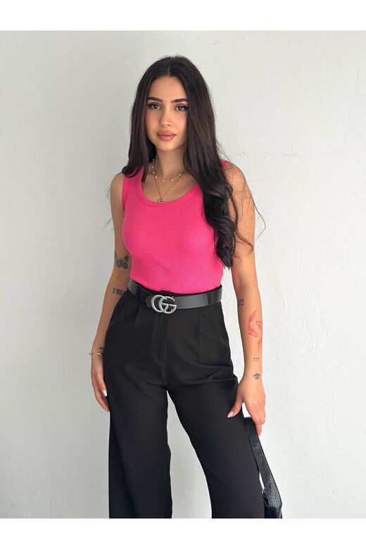 Halter Yaka Esnek Fitilli Kaşkorse Kumaş Atlet