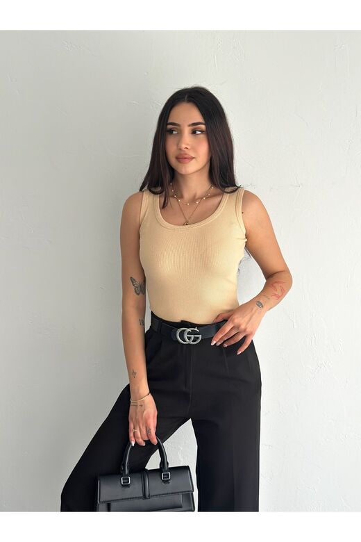 Halter Yaka Esnek Fitilli Kaşkorse Kumaş Atlet