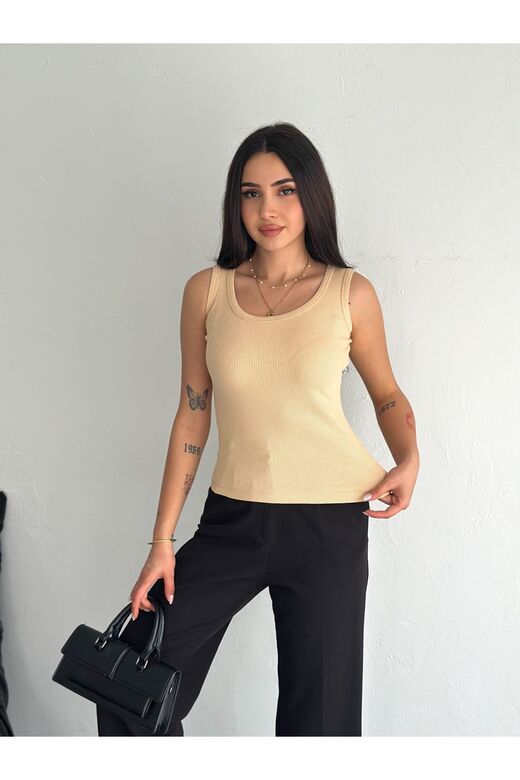Halter Yaka Esnek Fitilli Kaşkorse Kumaş Atlet